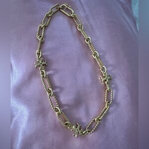 Tory Burch Roxanne Link Logo Necklace – 16” Gold, NWOT Statement Chain and Pouch